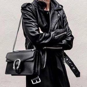 Black biker moto Vegan leather Zipper jacket